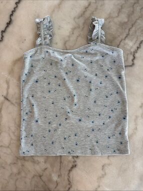 Light Gray Ribbed Tank with Blue Floral Print